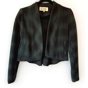 BB Dakota Jacket Blazer Womens Small Green Blue Plaid Flannel Short Y2K Academia